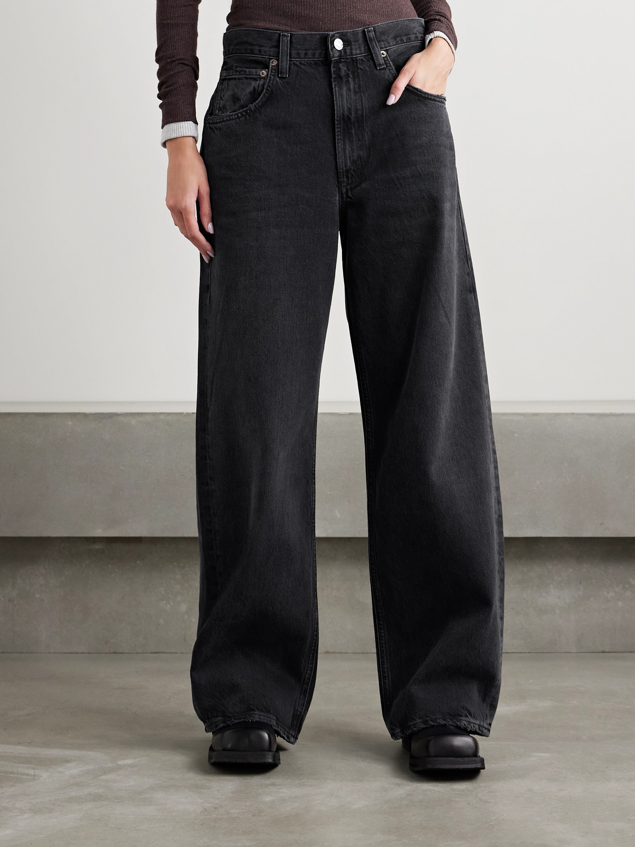 Agolde Black 90s Pinch Waist High Rise Straight Jeans In Black