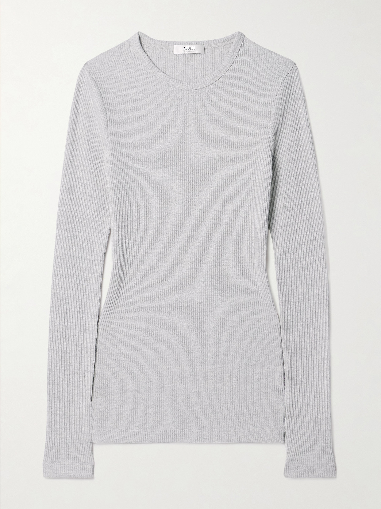 Agolde Delphi Ribbed Jersey Top In Gray