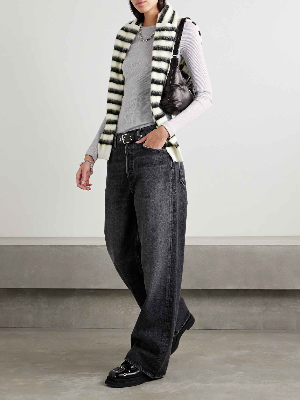 Agolde Delphi Ribbed Jersey Top In Gray