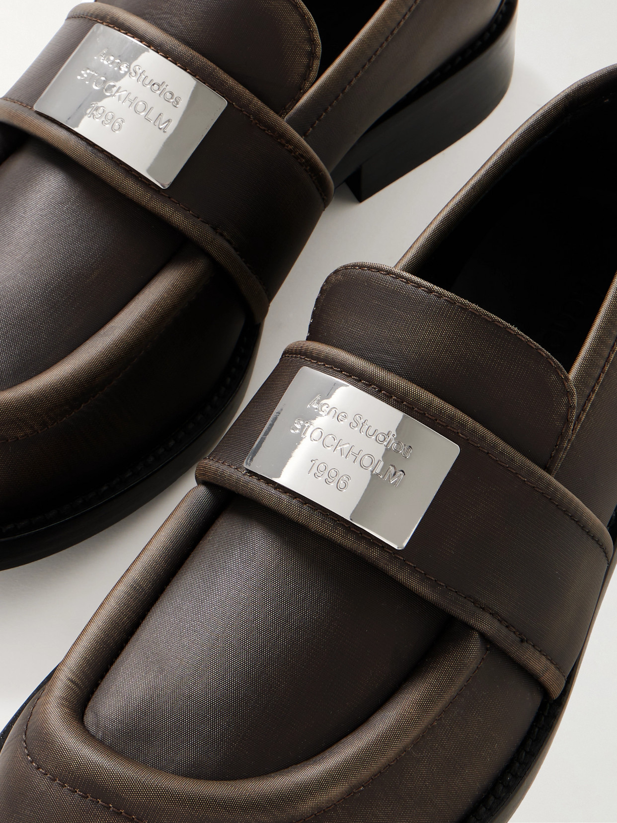 Acne Studios Embellished Washed-leather Loafers In Brown