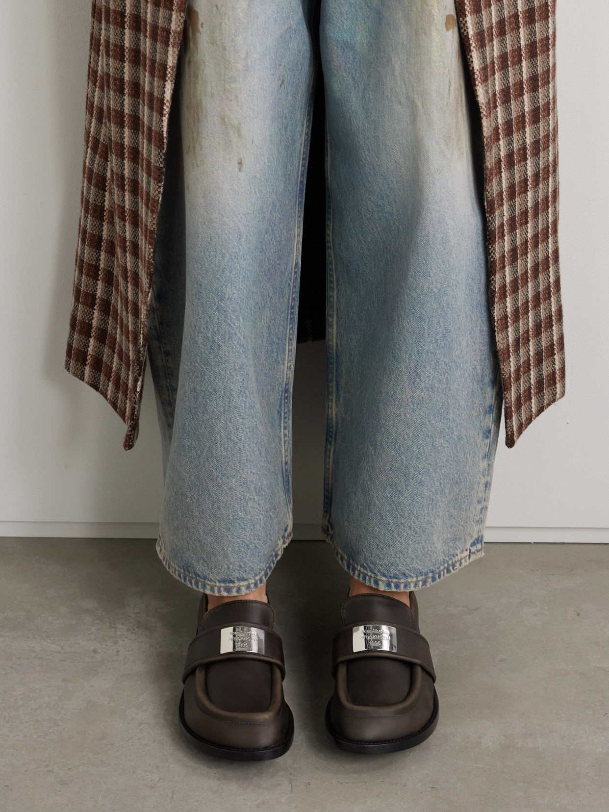 Acne Studios Embellished Washed-leather Loafers In Brown