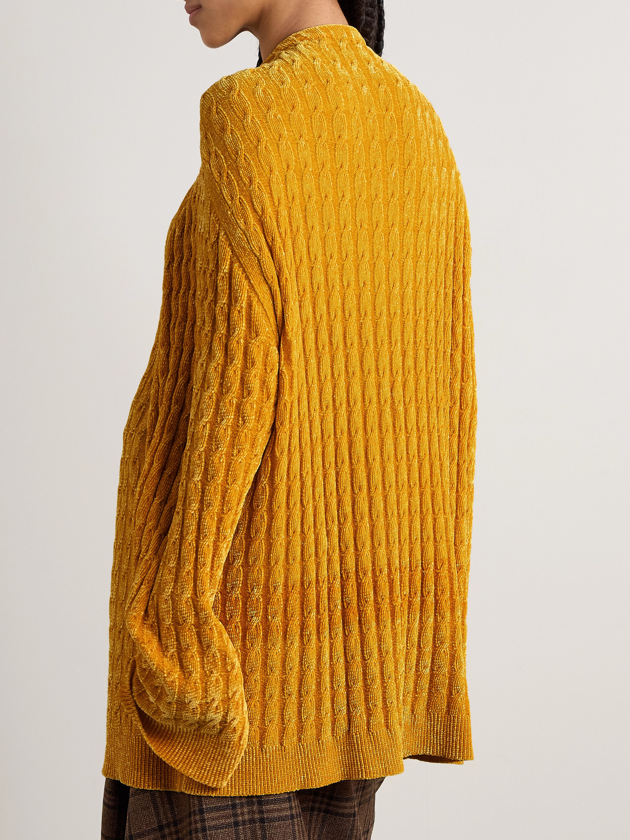 Oversized Scarf-Detailed Cable-Knit Chenille Sweater