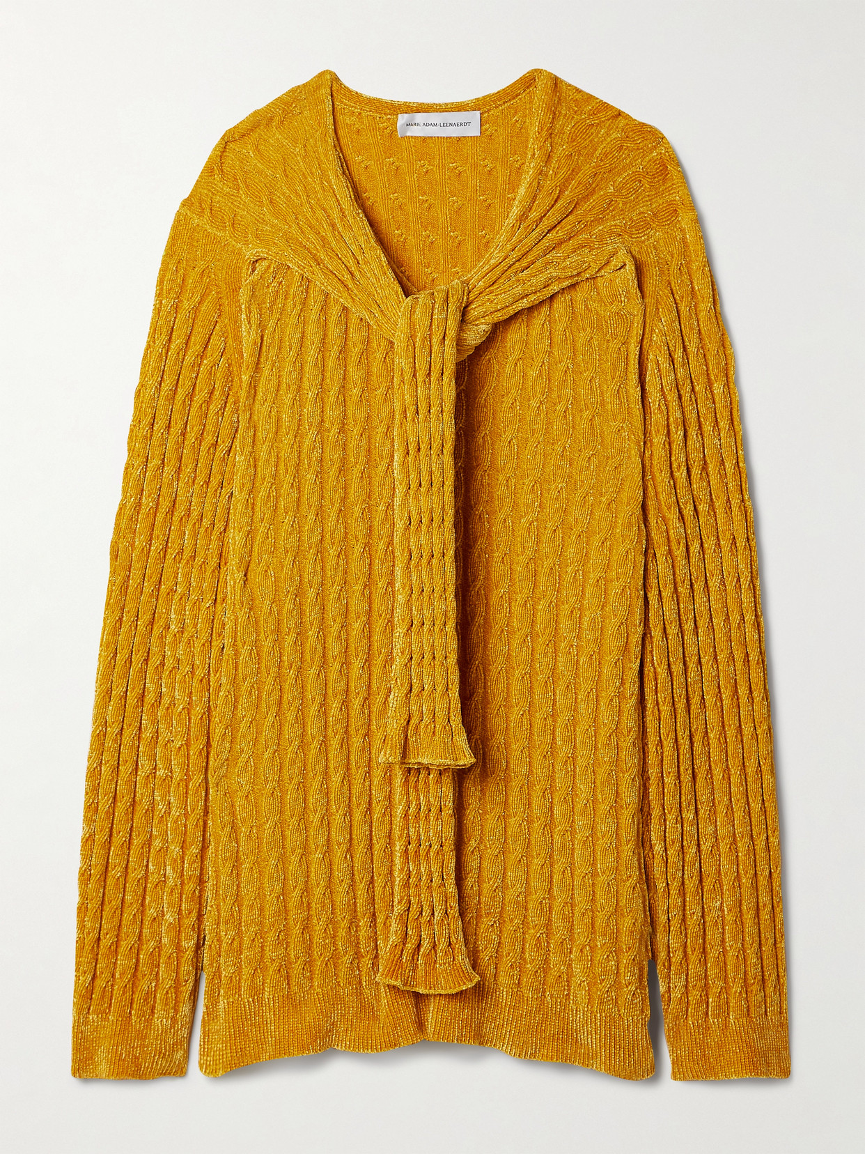 Marie Adam-Leenaerdt - Oversized Scarf-detailed Cable-knit Chenille Sweater - Yellow