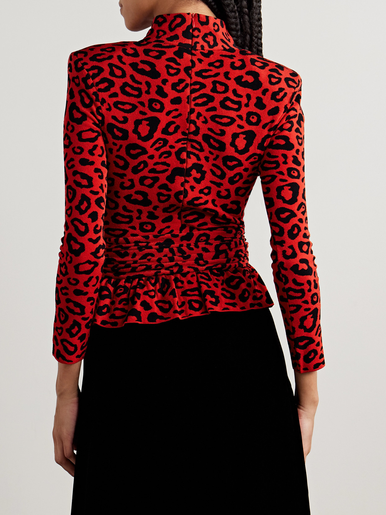 MARIE ADAM-LEENAERDT RUCHED JACQUARD-KNIT PEPLUM TOP