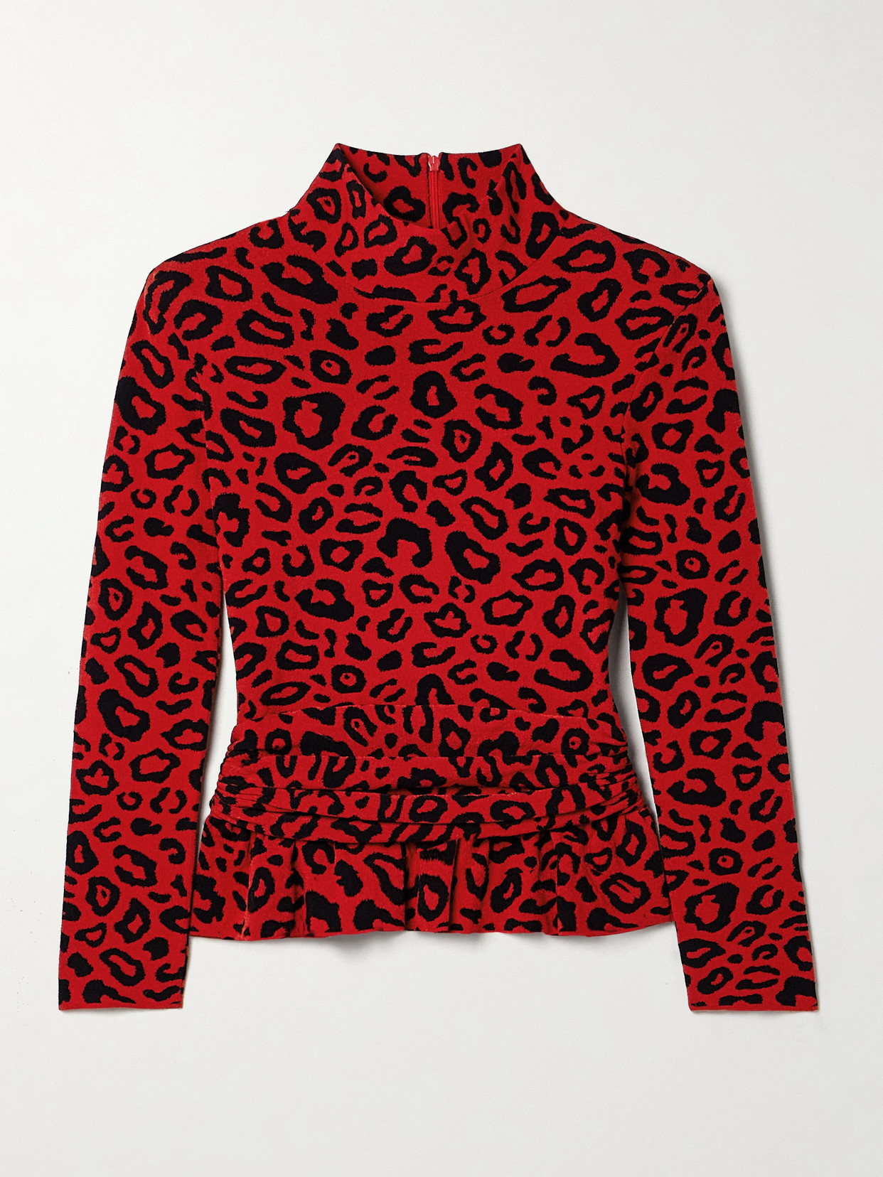 Marie Adam-leenaerdt Ruched Jacquard-knit Peplum Top In Red