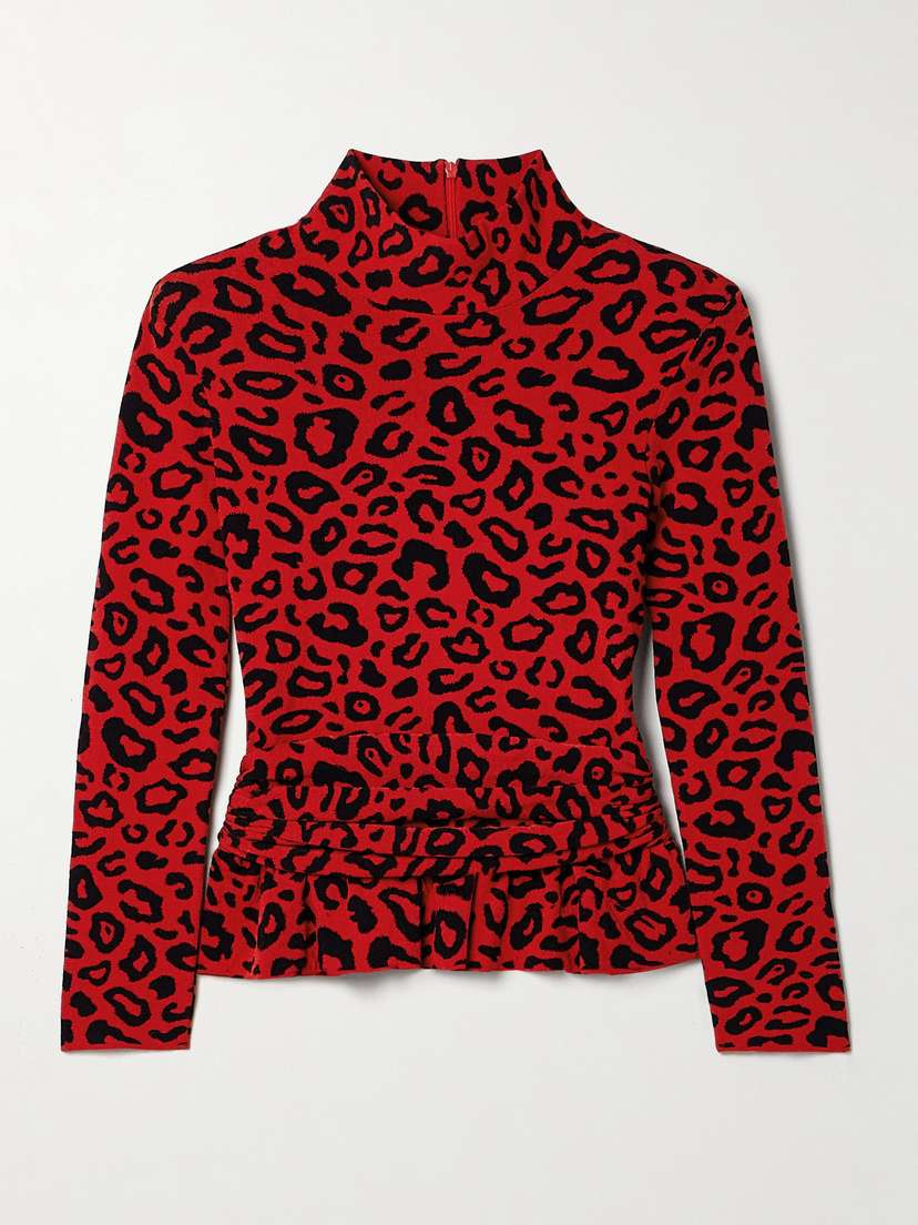 Marie Adam-Leenaerdt Ruched Jacquard-knit Peplum Top