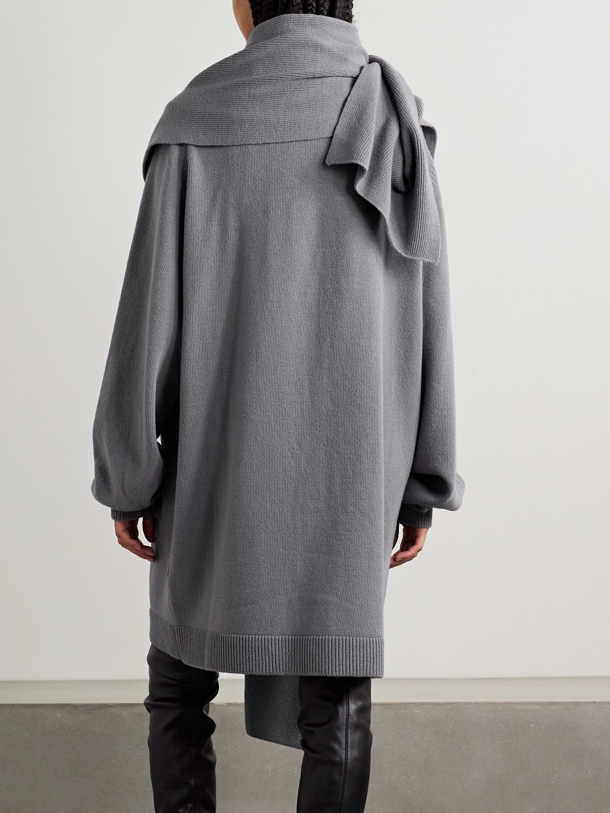 MARIE ADAM-LEENAERDT OVERSIZED SCARF-DETAILED GATHERED WOOL CARDIGAN