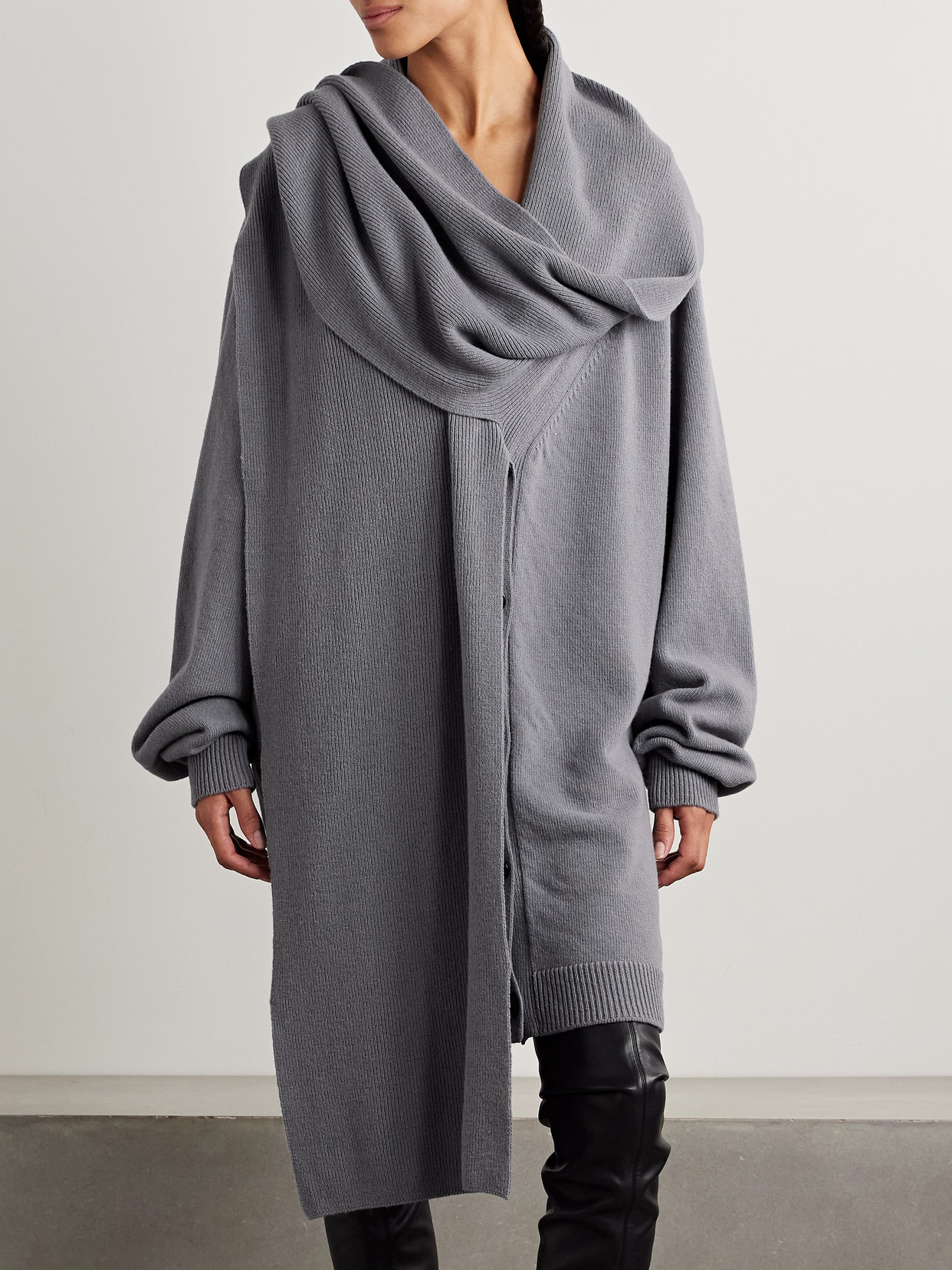 MARIE ADAM-LEENAERDT OVERSIZED SCARF-DETAILED GATHERED WOOL CARDIGAN