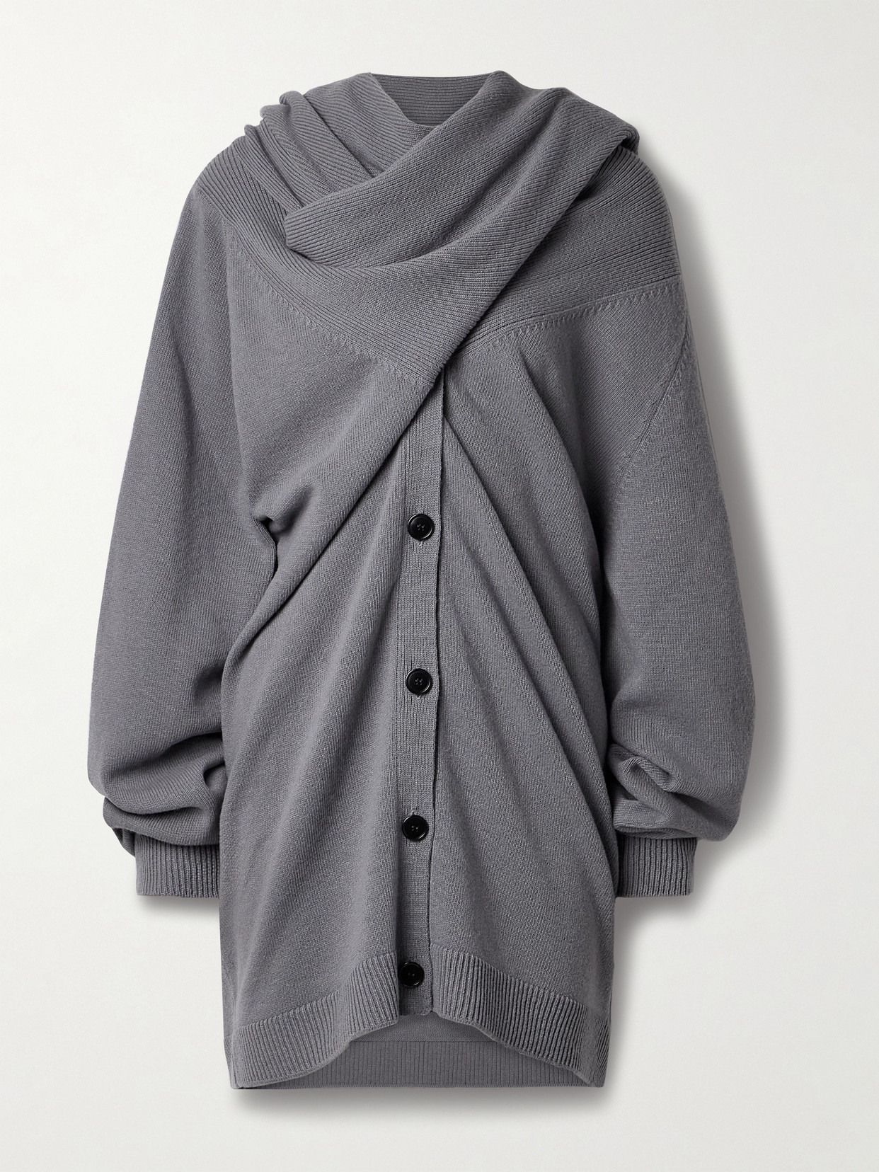 Marie Adam-leenaerdt Oversized Scarf-detailed Gathered Wool Cardigan In Gray