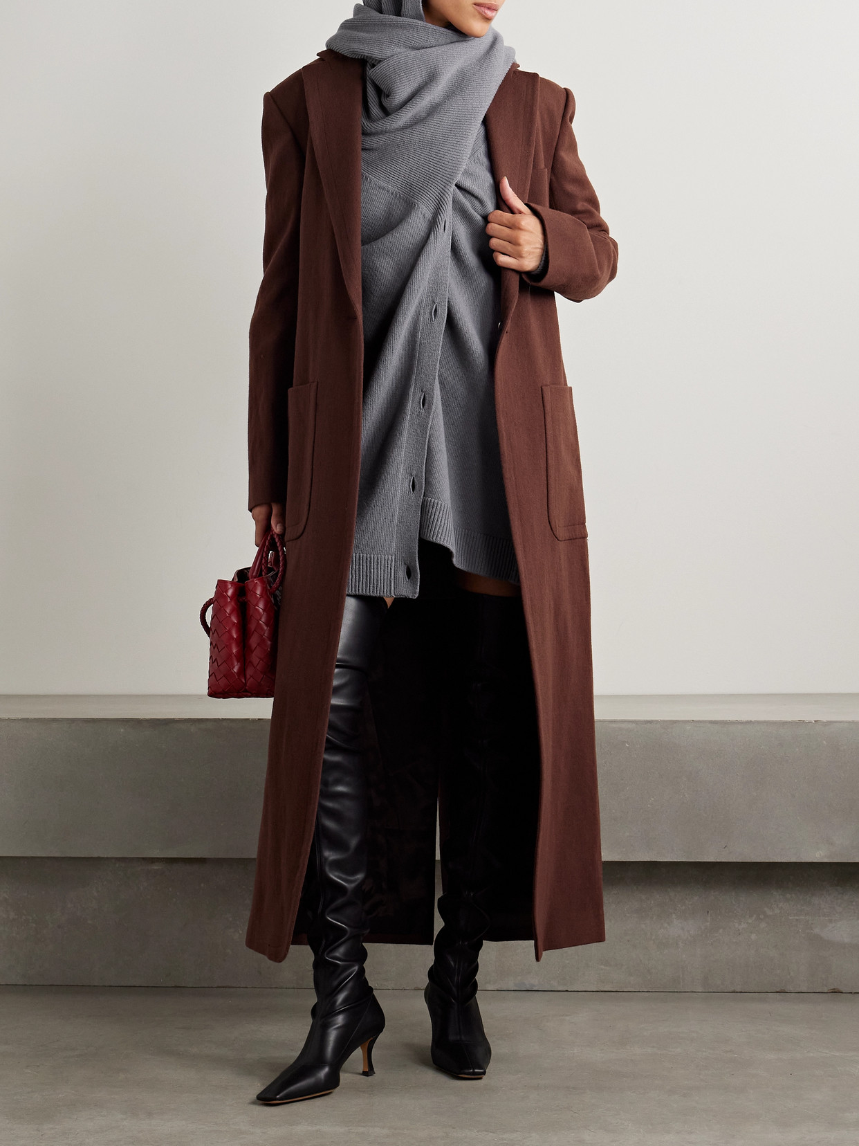 MARIE ADAM-LEENAERDT OVERSIZED SCARF-DETAILED GATHERED WOOL CARDIGAN