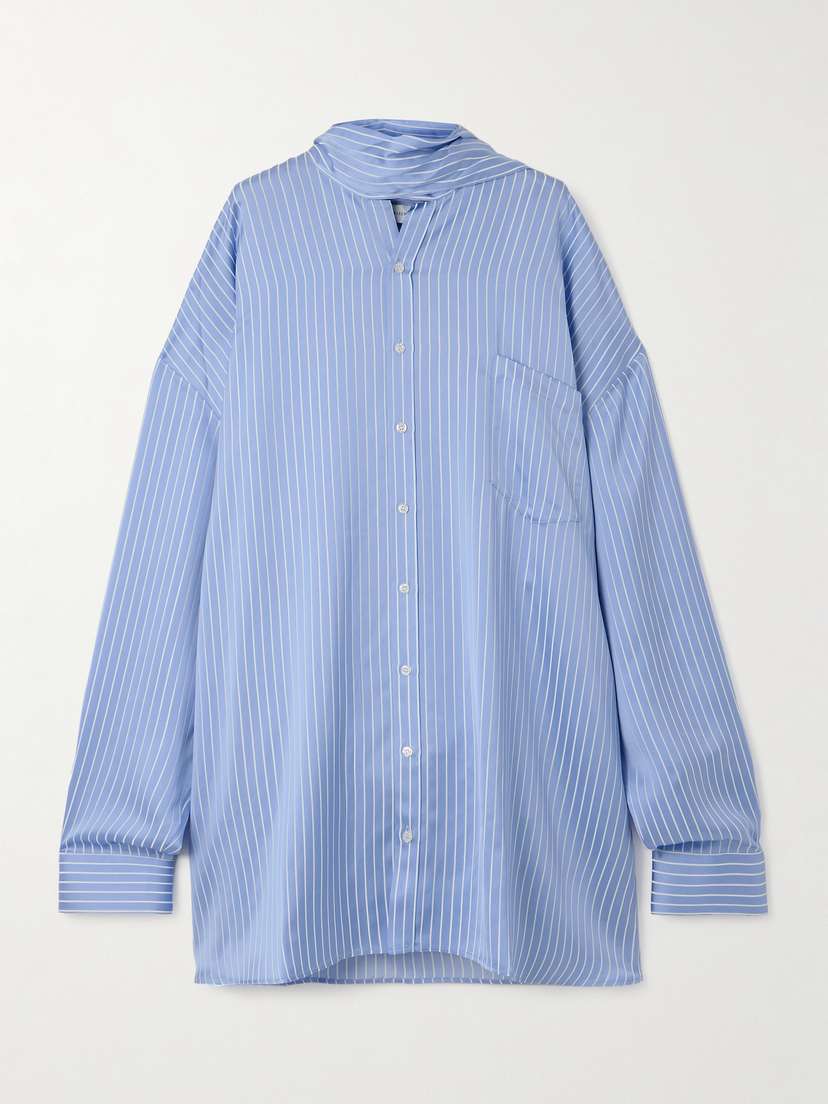 Marie Adam-Leenaerdt Oversized Pussy-bow Pinstriped Satin Shirt