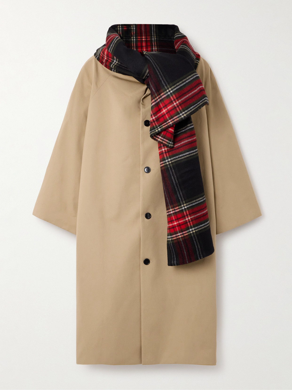 Marie Adam-leenaerdt Oversized Checked Scarf-detailed Cotton-gabardine Coat In Neutrals
