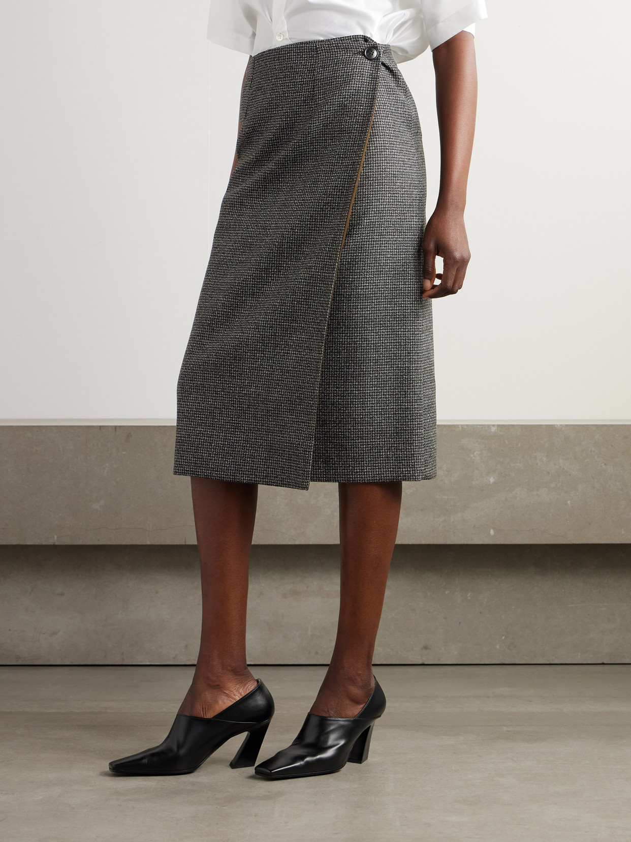 Reversible Houndstooth Tweed And Wool-Twill Midi