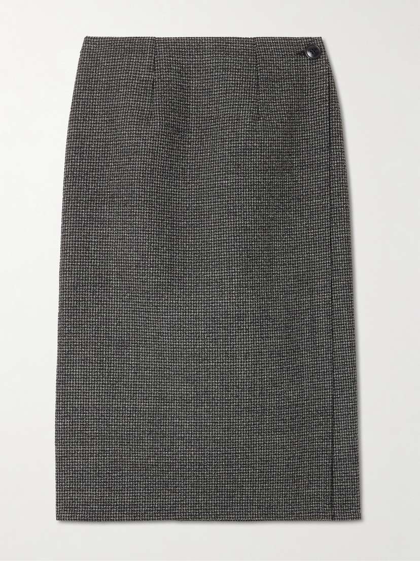 Marie Adam-Leenaerdt Reversible Houndstooth Tweed And Wool-twill Midi Wrap Skirt