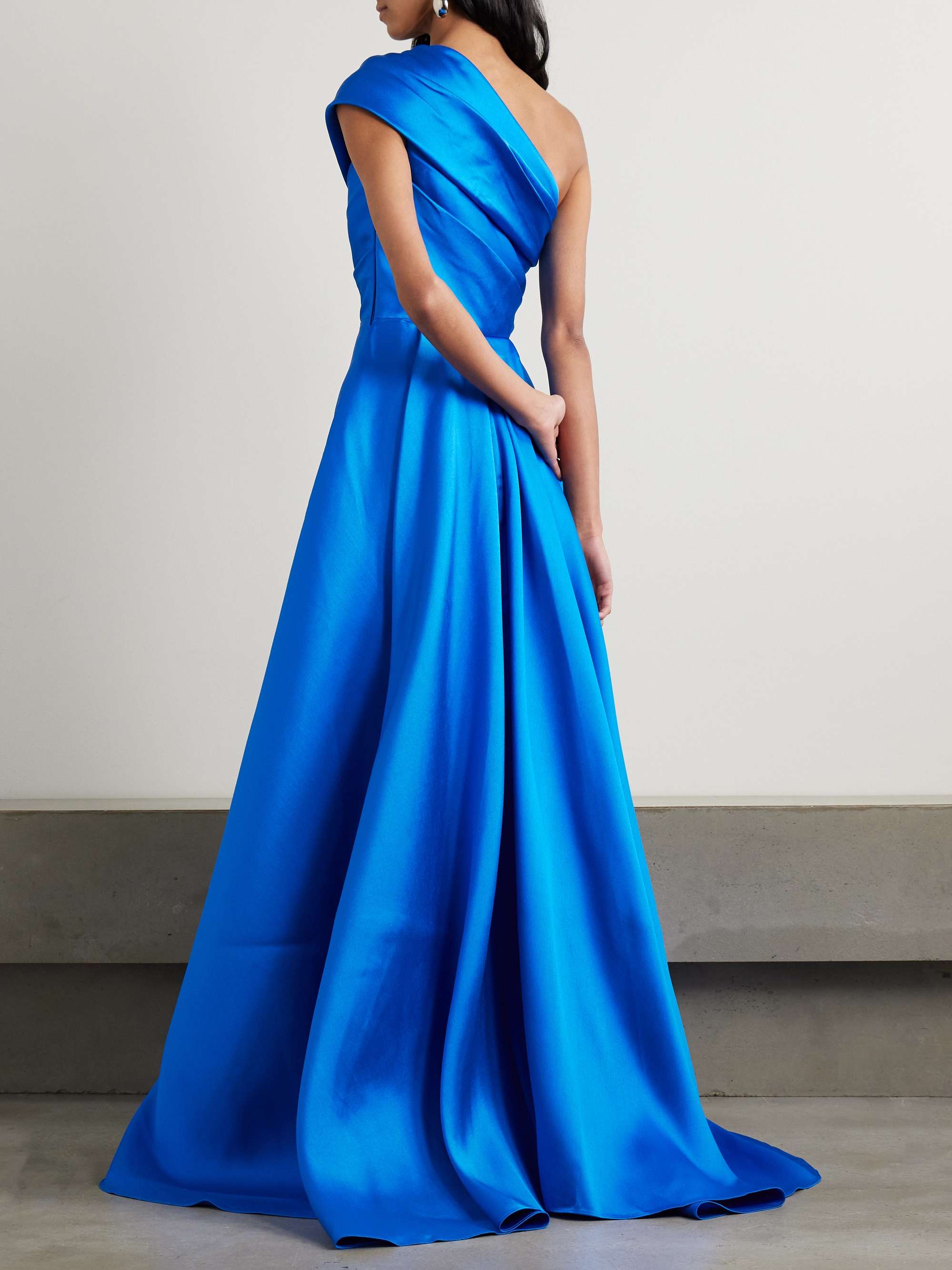 SOLACE LONDON Alba one-shoulder draped satin-twill gown