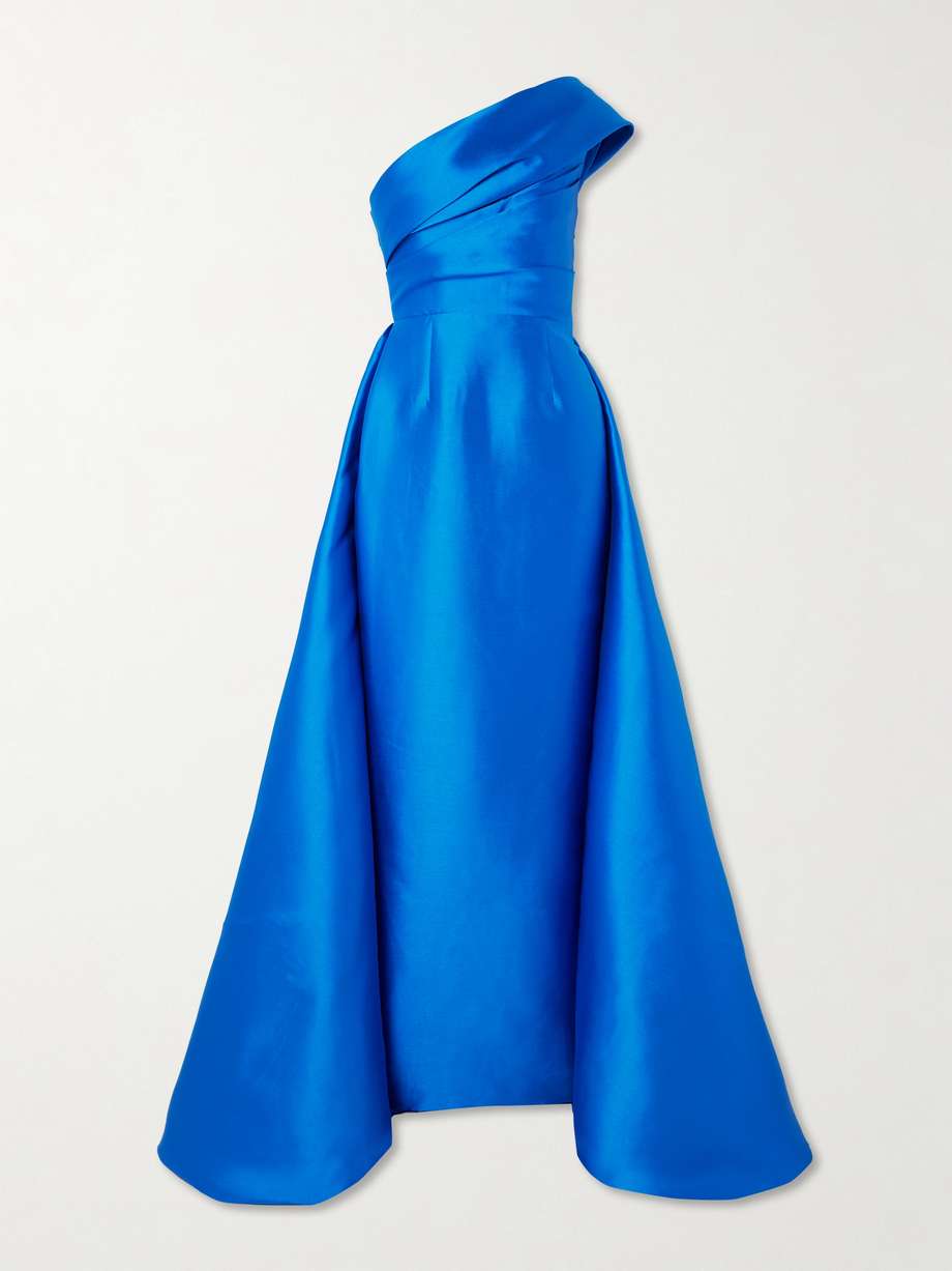 alba one-shoulder draped satin-twill gown