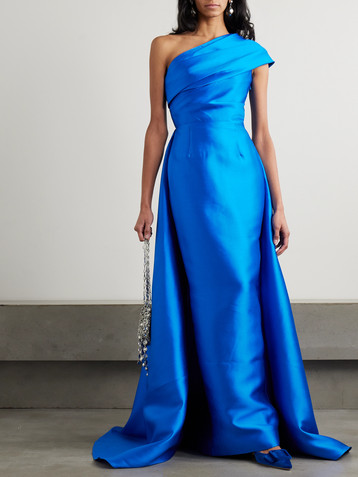 Solace London Alba one-shoulder draped satin-twill gown