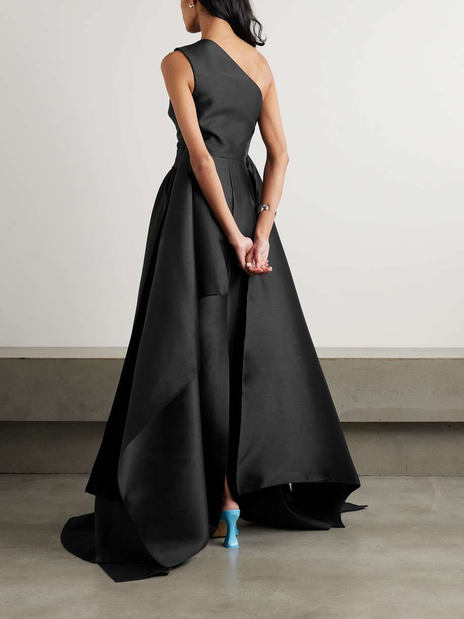 the charo one-shoulder draped satin-twill gown