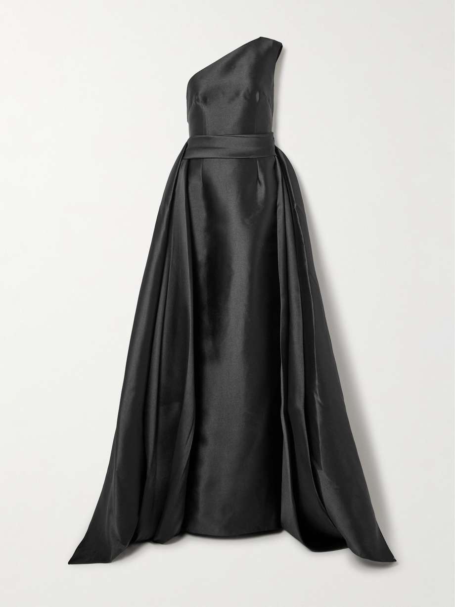 the charo one-shoulder draped satin-twill gown