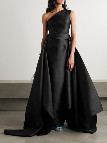 Solace London The Charo one-shoulder draped satin-twill gown