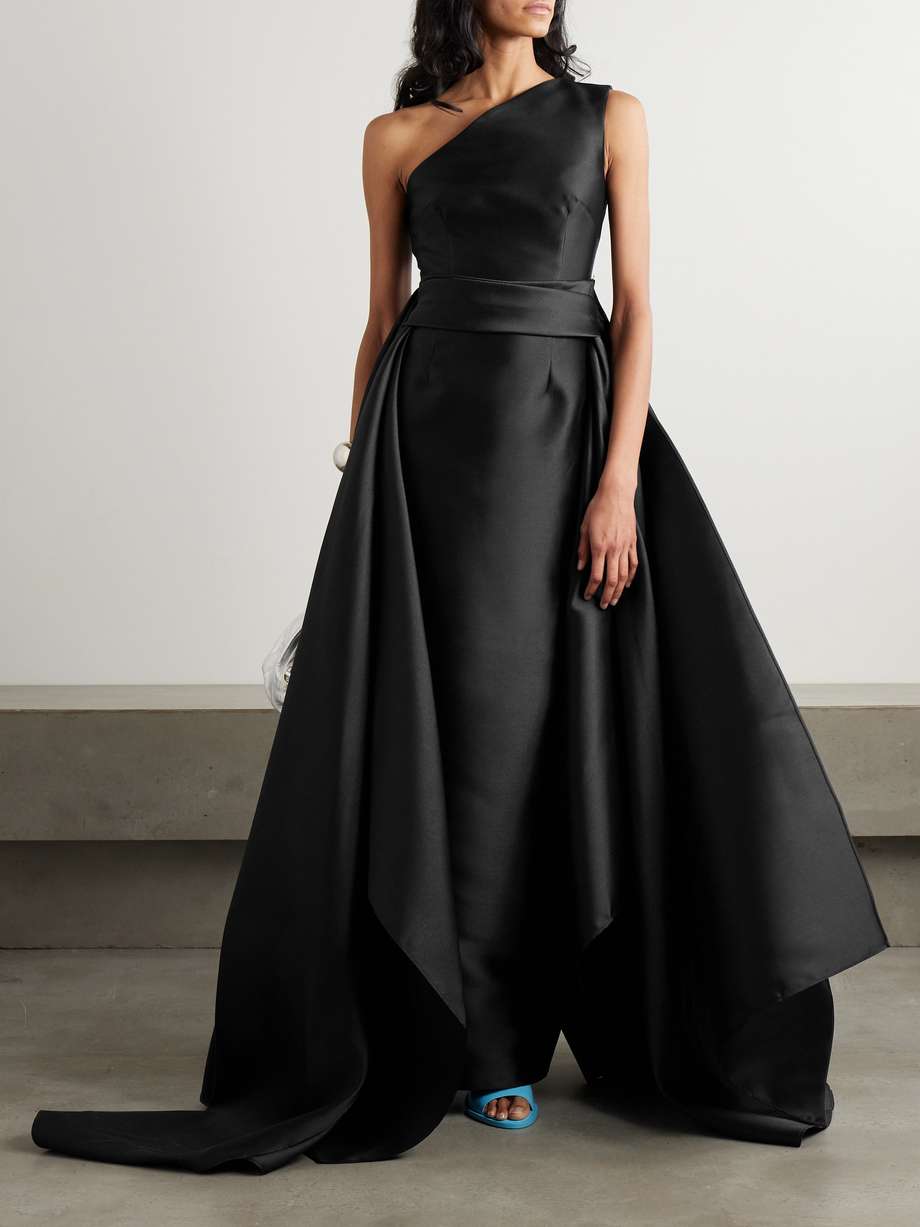 the charo one-shoulder draped satin-twill gown
