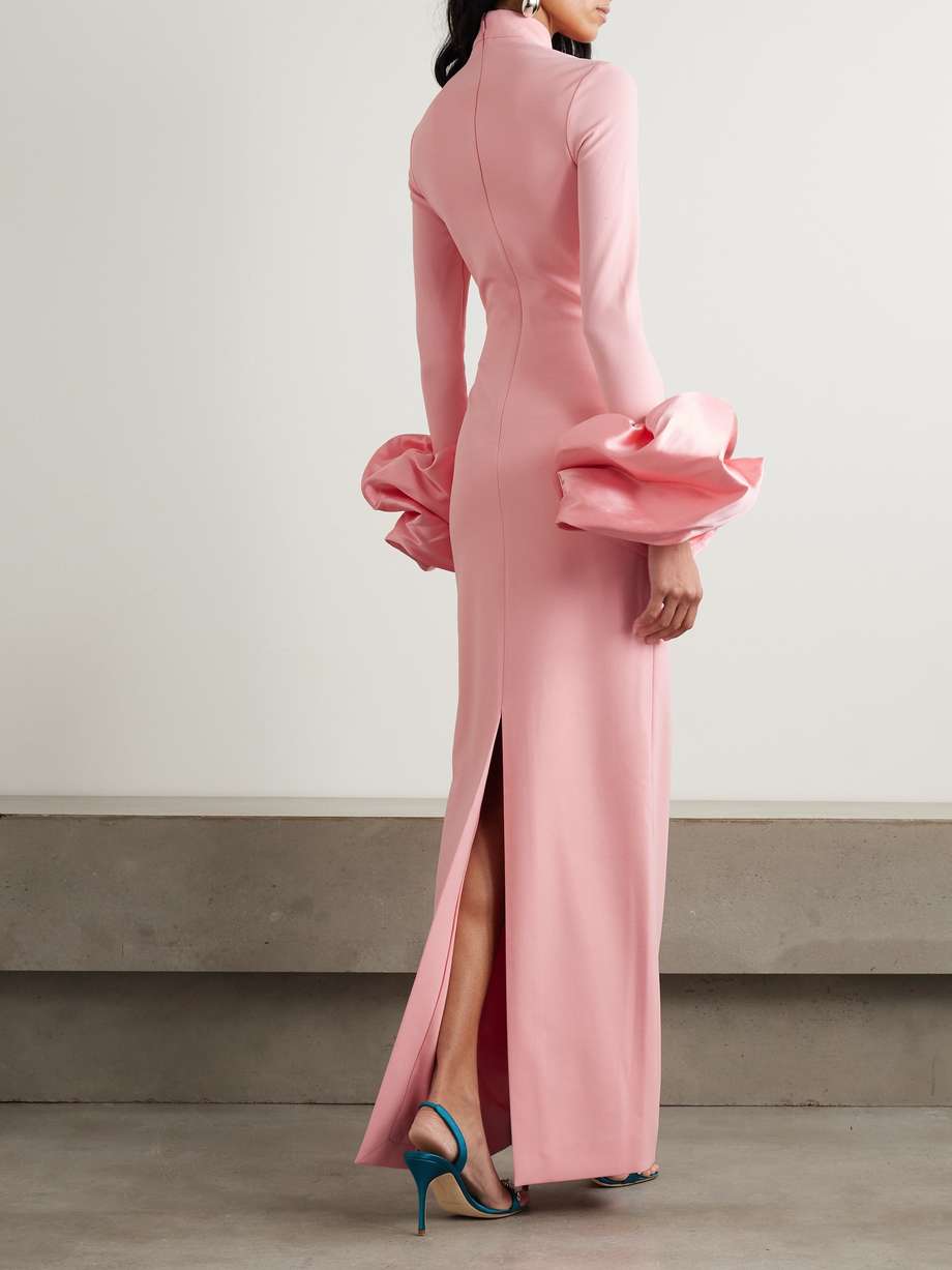 viviana faille-trimmed crepe turtleneck gown