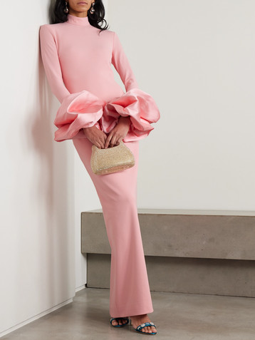 Solace London Viviana faille-trimmed crepe turtleneck gown