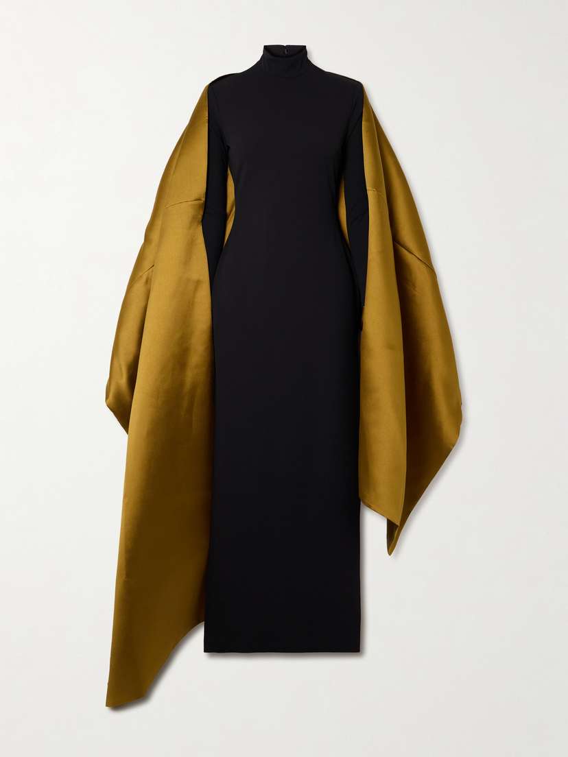 Solace London Lyana Draped Satin-twill And Stretch-crepe Maxi Dress