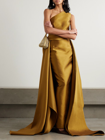 Solace London Charo one-shoulder draped satin-twill gown
