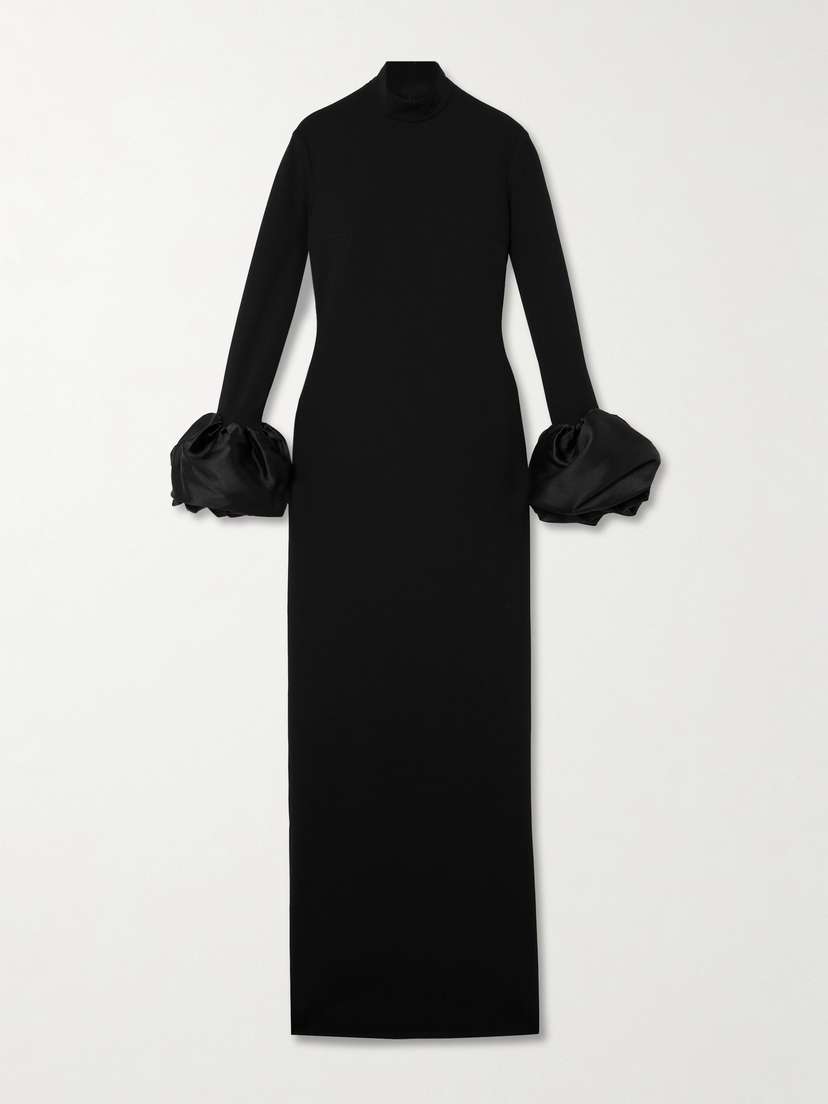 Solace London Viviana Faille-trimmed Crepe Turtleneck Gown