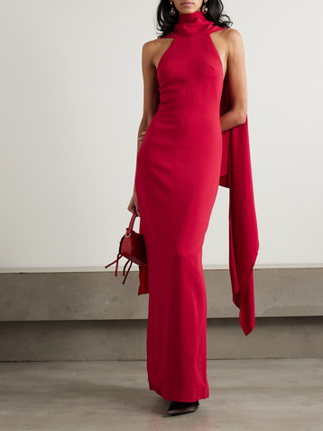 Solace London Emerson draped open-back crepe halterneck gown
