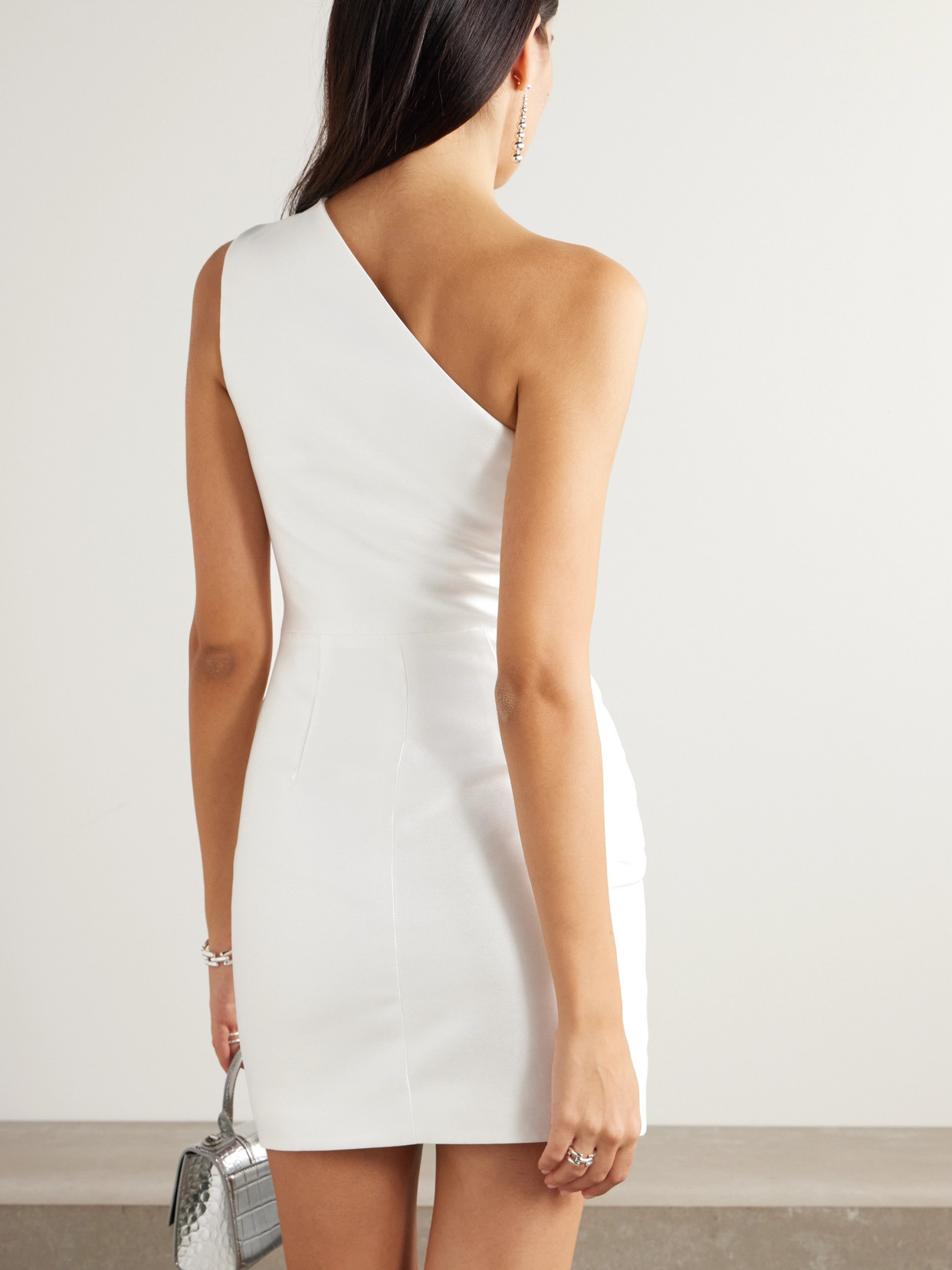 Solace London Nori One-shoulder Twill Mini Dress In White
