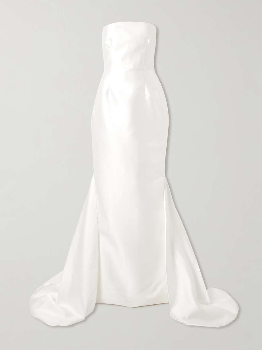 imani strapless pleated twill gown