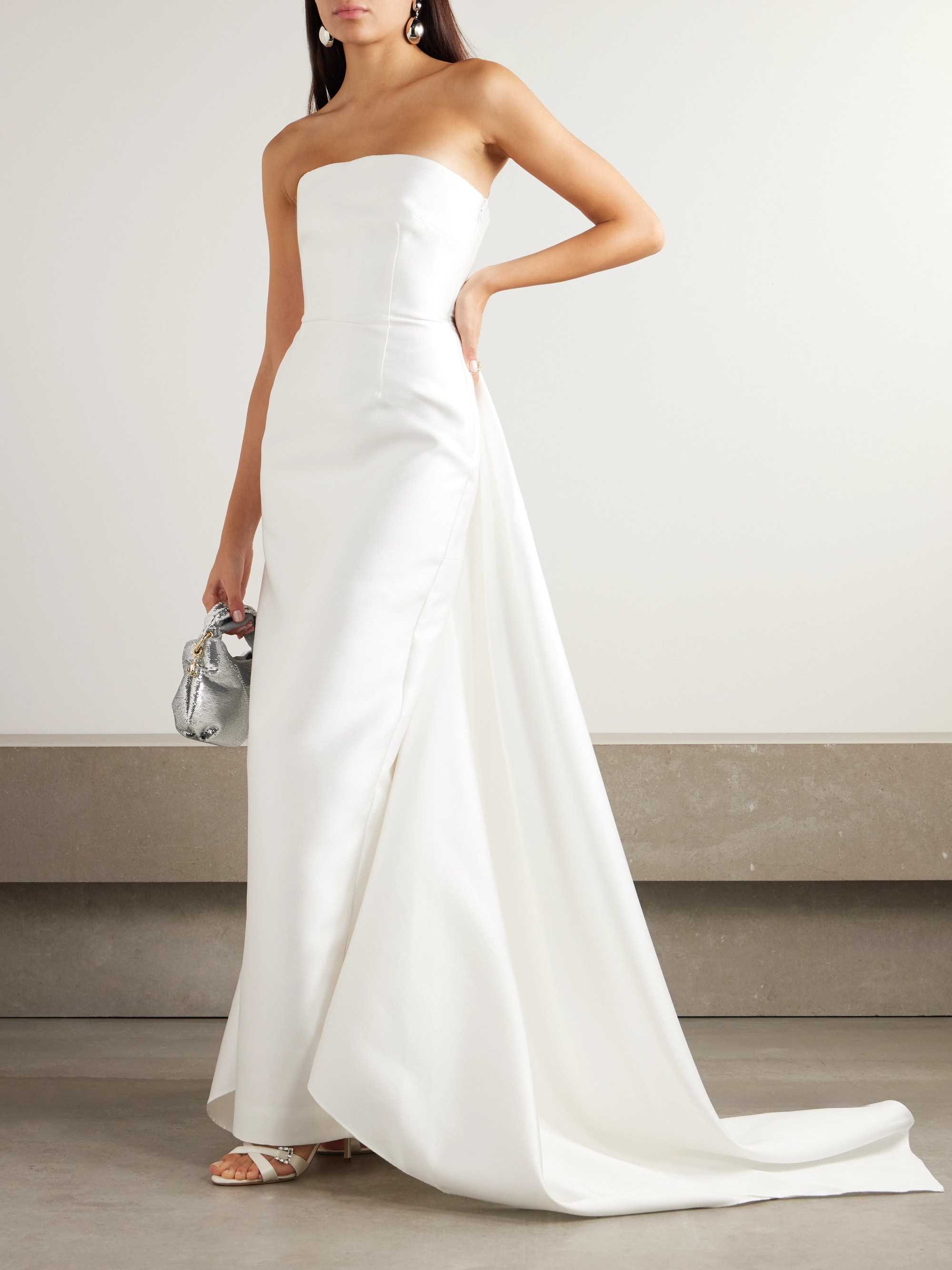 Solace London Imani strapless pleated twill maxi dress