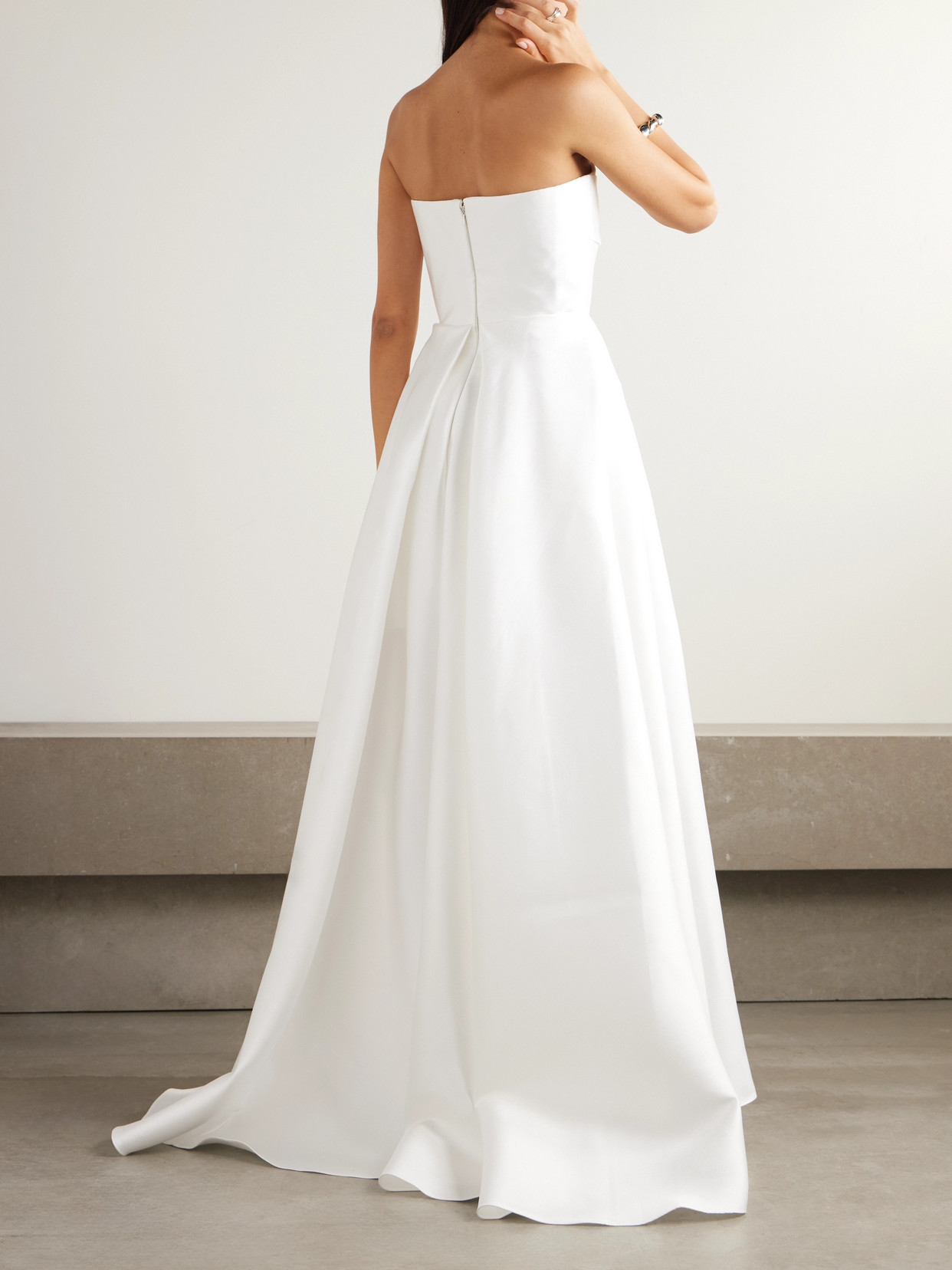 Solace London Meyer Strapless Satin Mini Dress In White