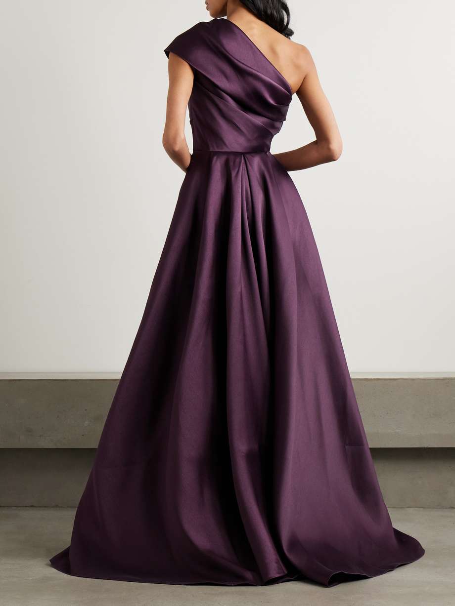 alba one-shoulder draped satin-twill gown