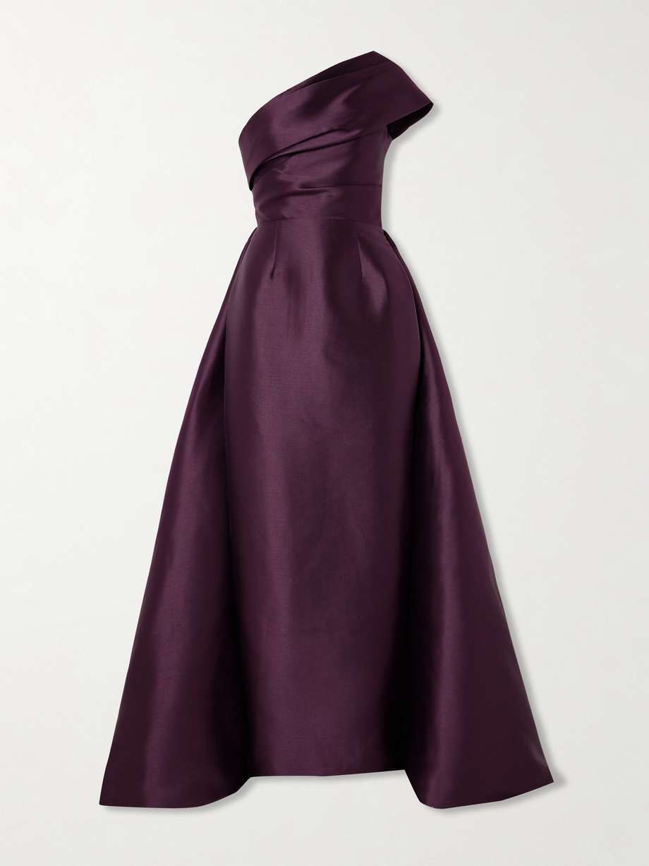 alba one-shoulder draped satin-twill gown