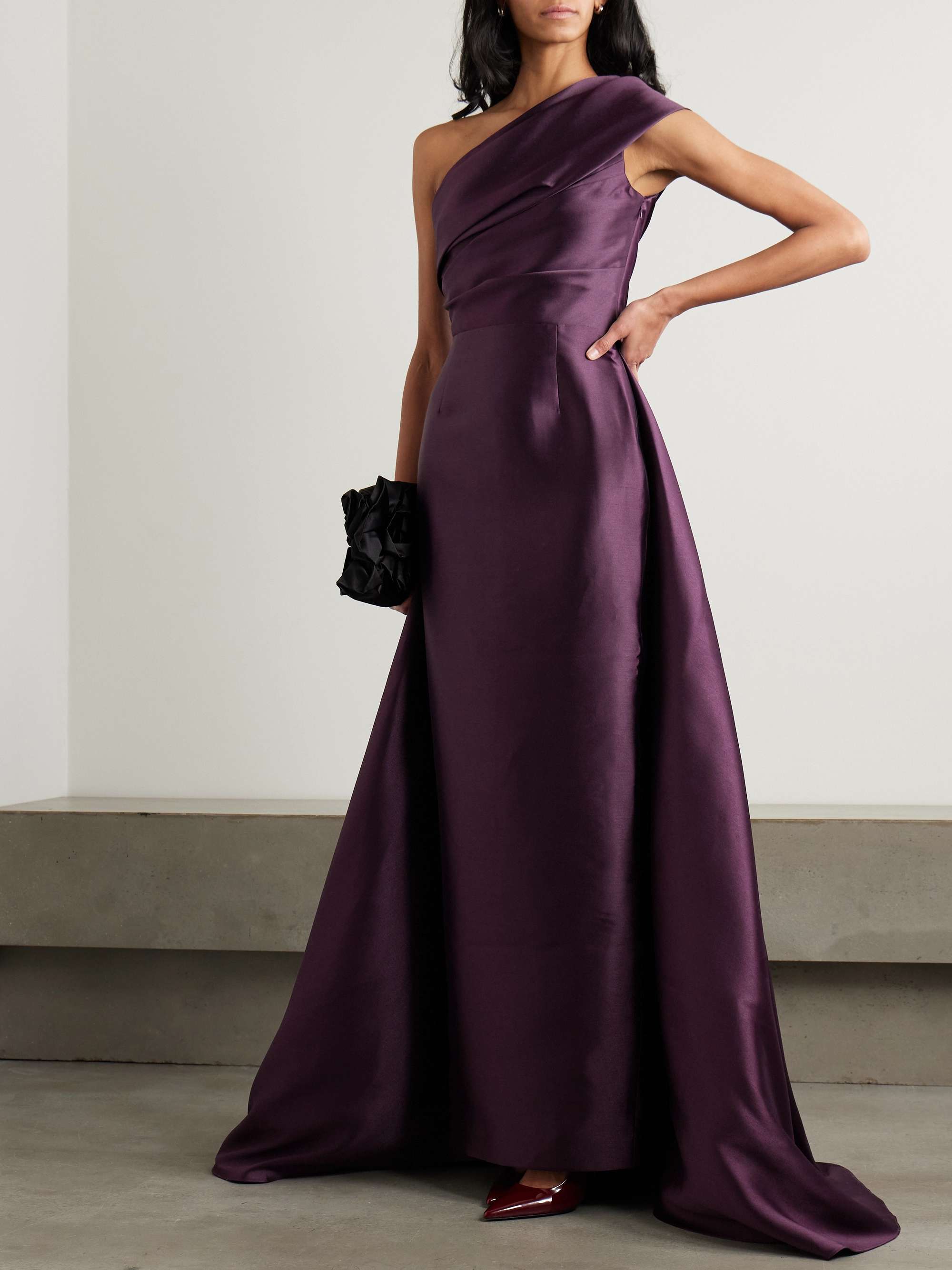 SOLACE LONDON Alba one-shoulder draped satin-twill gown