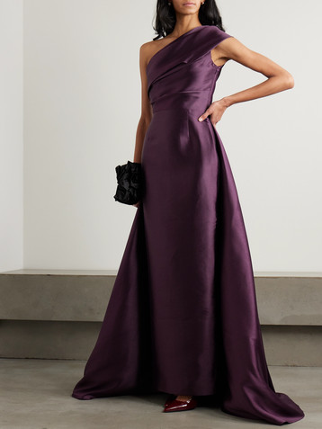 Solace London Alba one-shoulder draped satin-twill gown