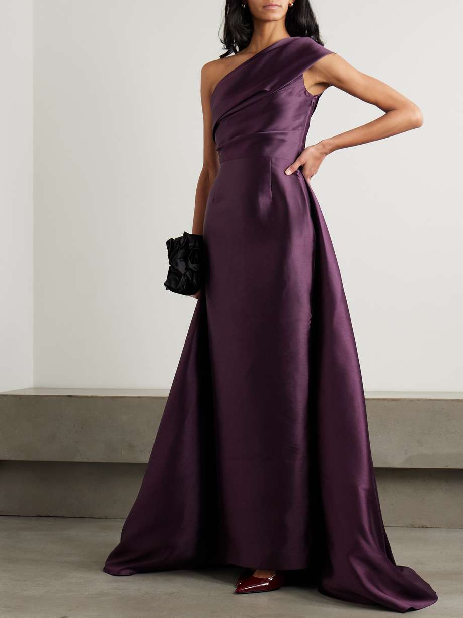 alba one-shoulder draped satin-twill gown
