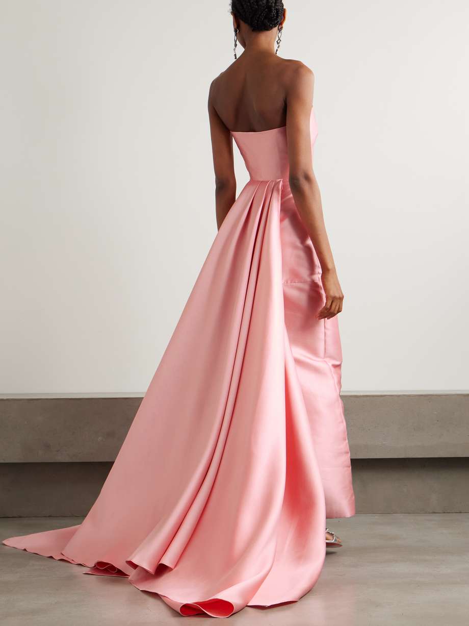 imani strapless pleated satin-twill gown