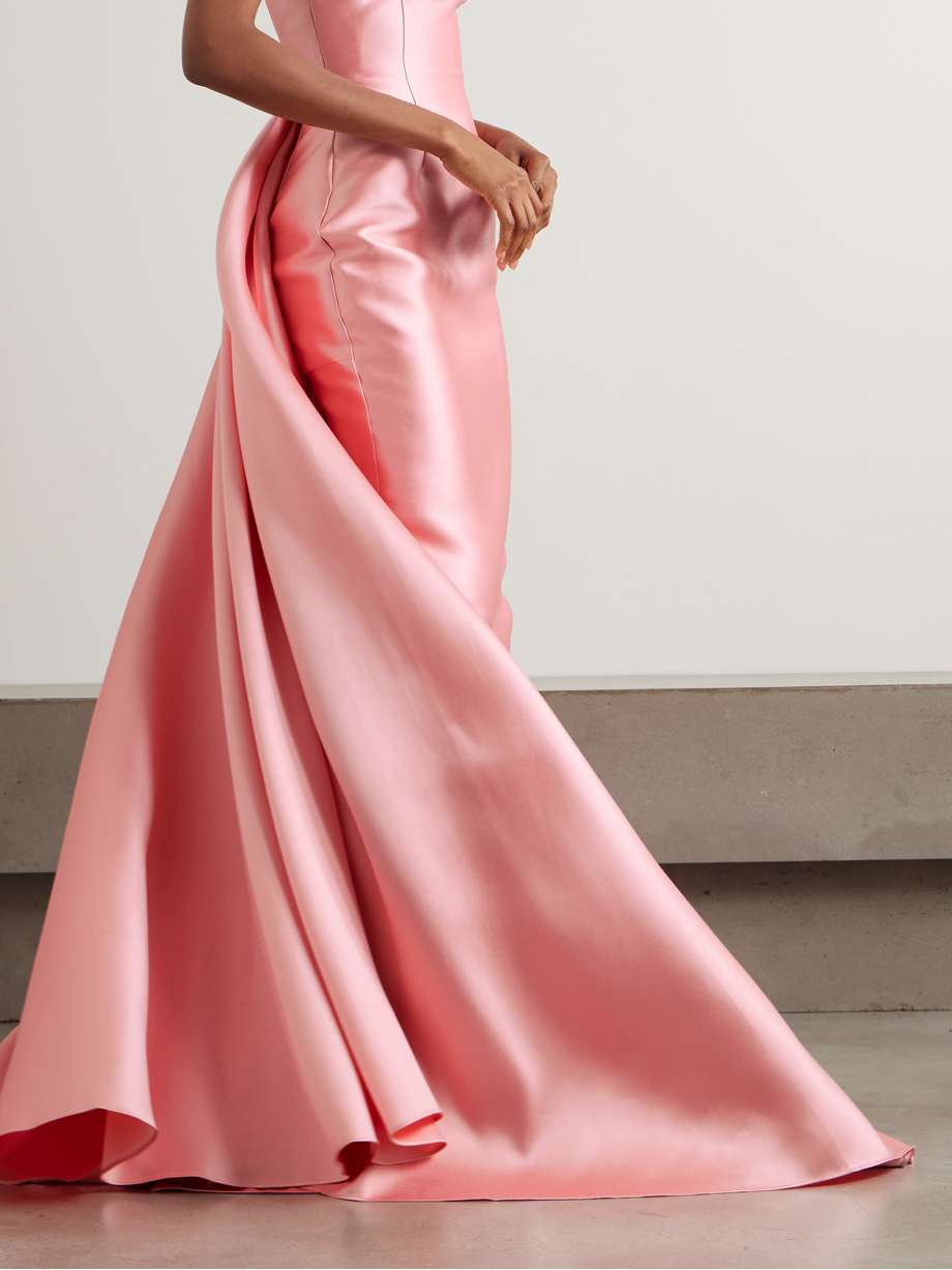 imani strapless pleated satin-twill gown