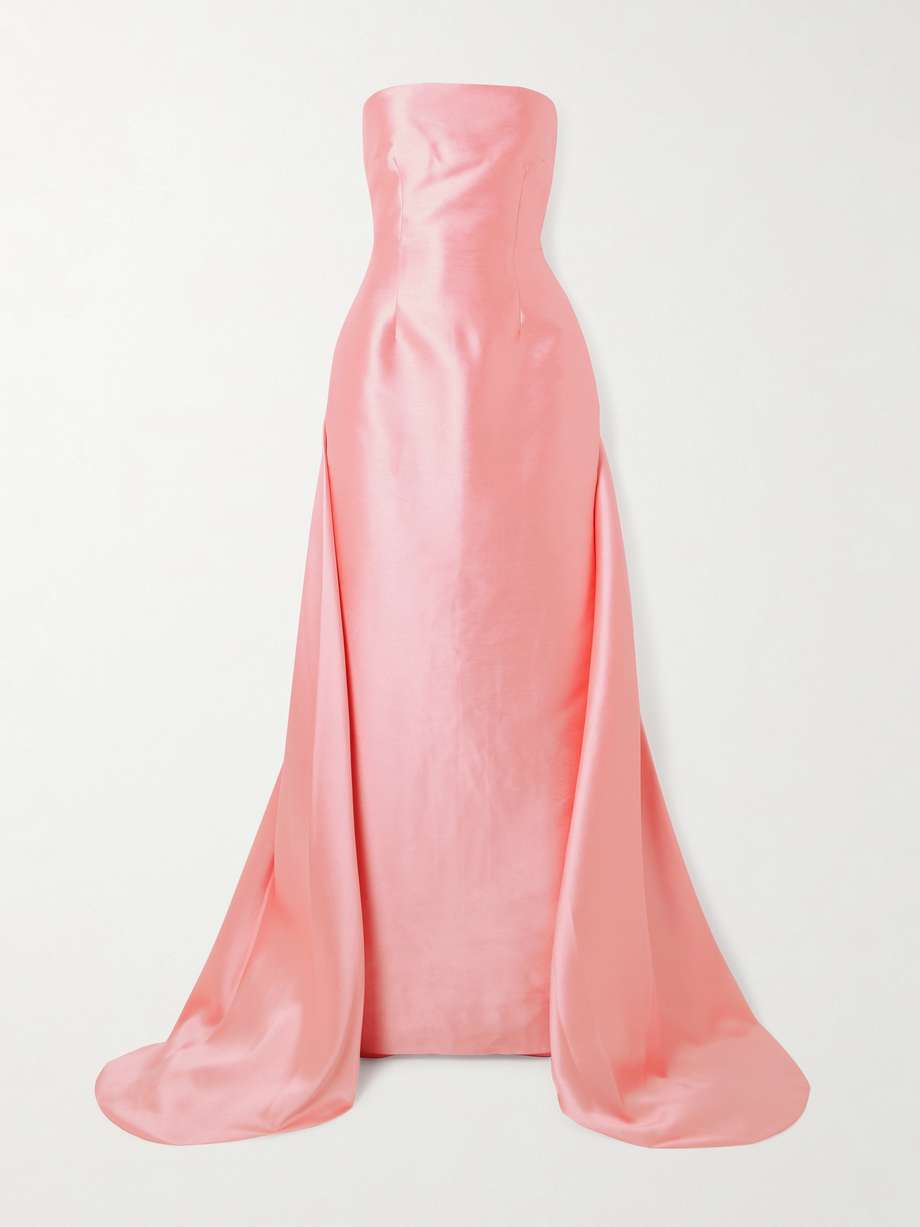imani strapless pleated satin-twill gown