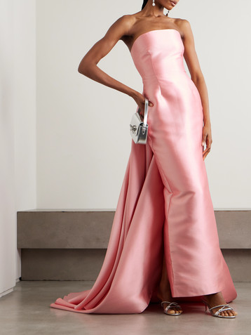 Solace London Imani strapless pleated satin-twill gown