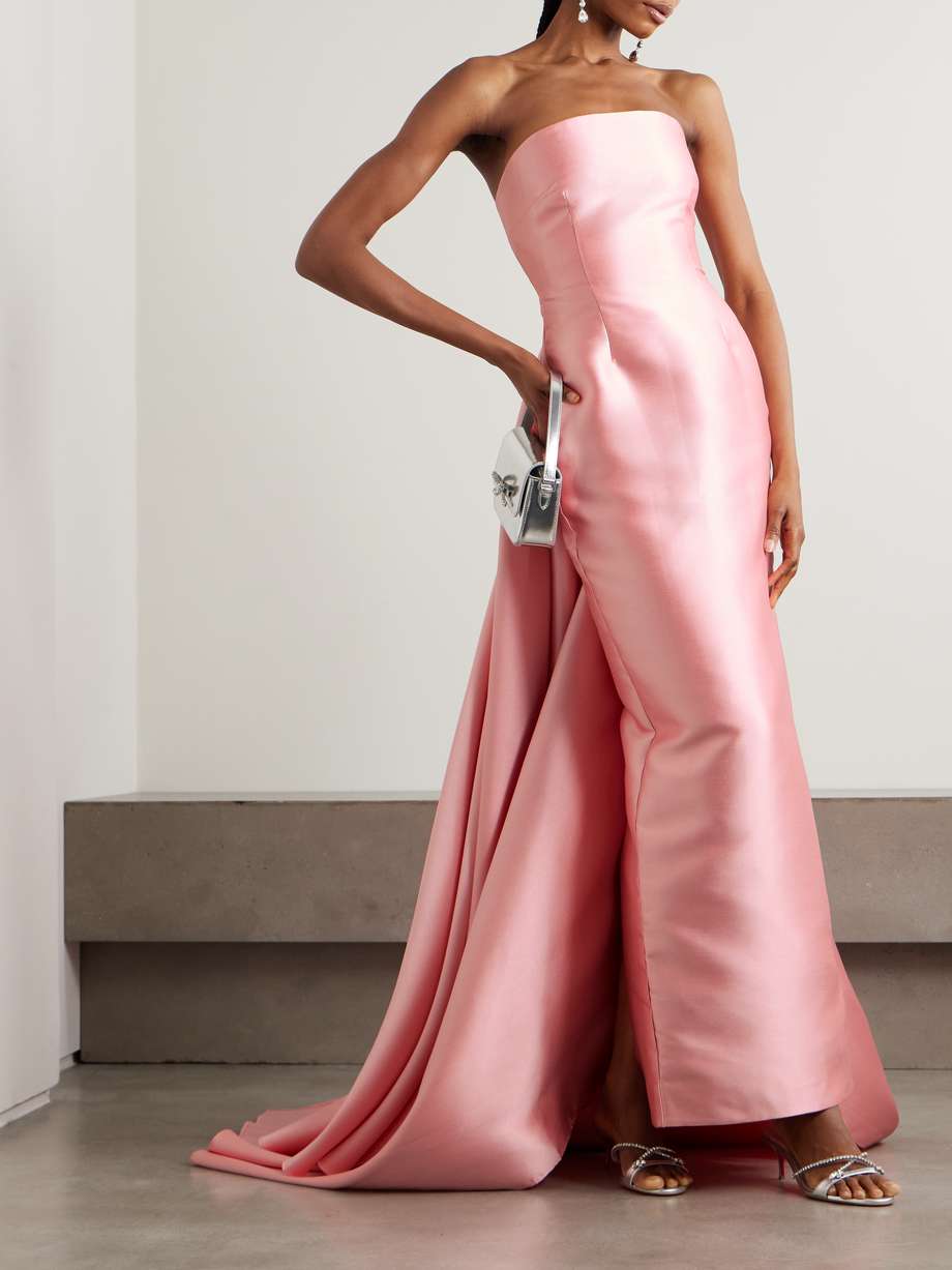 imani strapless pleated satin-twill gown