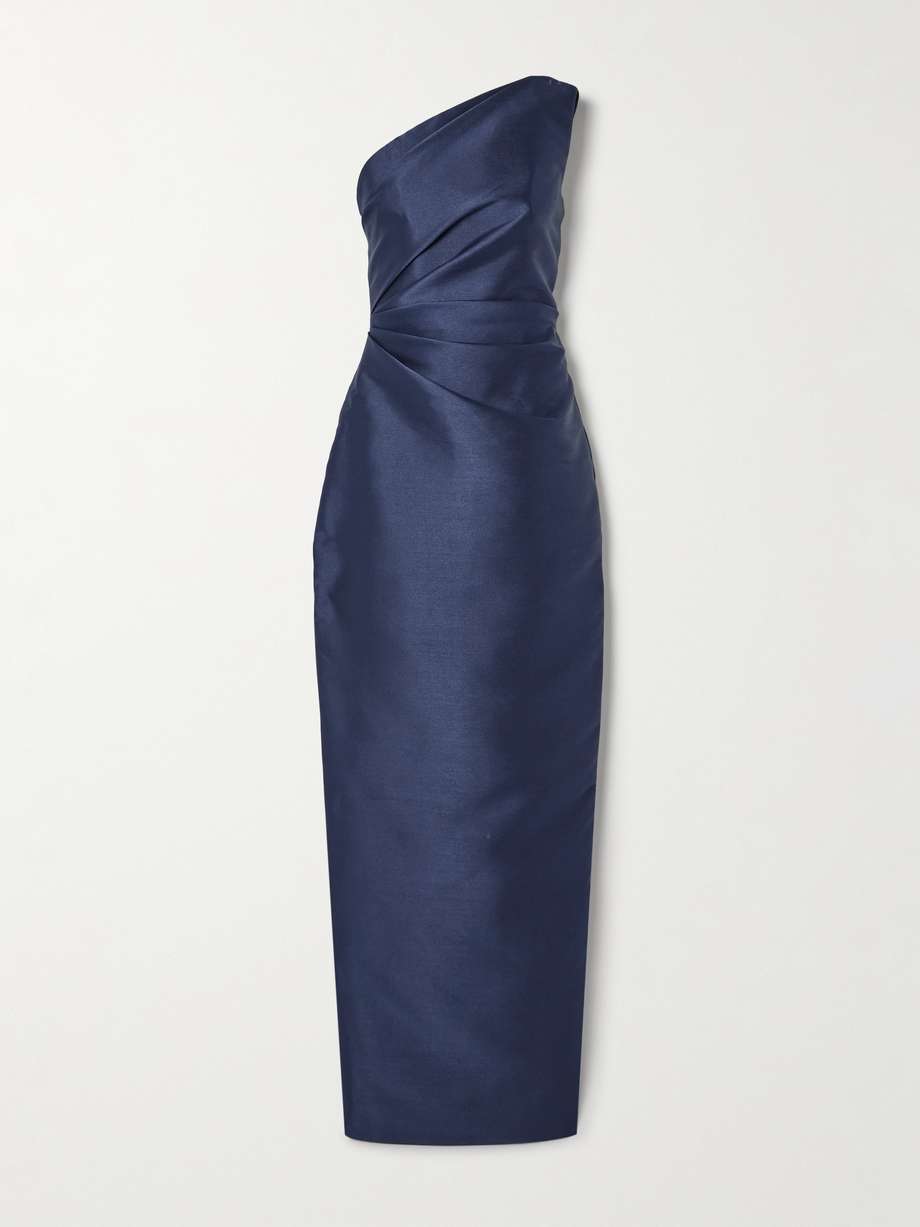 kira one-shoulder satin-twill gown