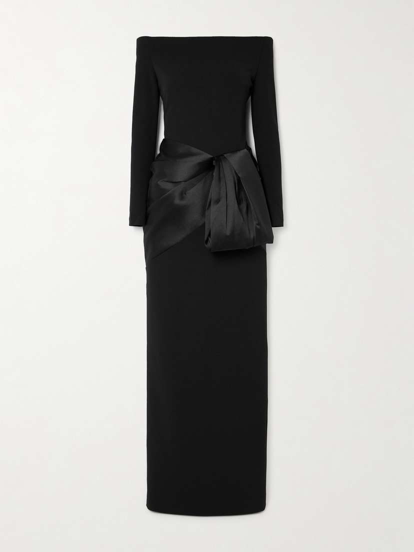 Solace London Kori Off-the-shoulder Faille-trimmed Crepe Gown