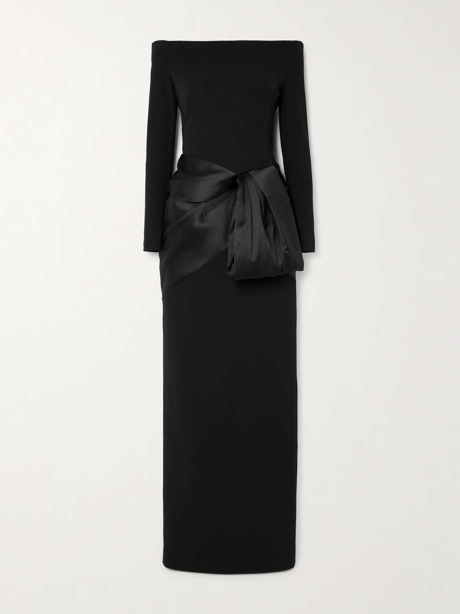 kori off-the-shoulder faille-trimmed crepe gown