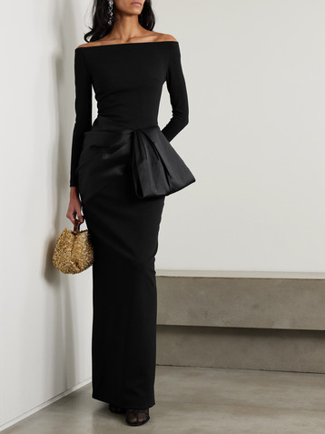 Solace London Kori off-the-shoulder faille-trimmed crepe gown