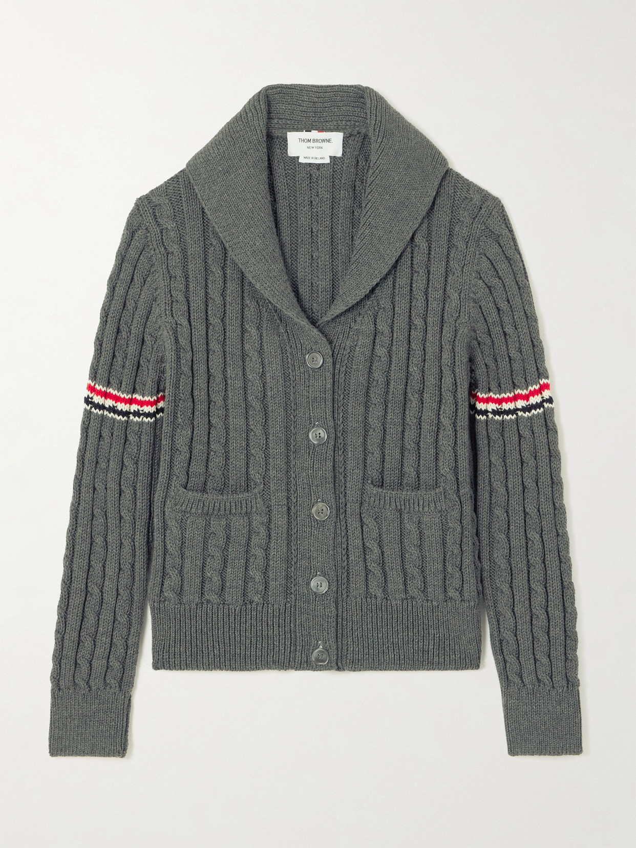 Thom Browne - Striped Cable-knit Wool Cardigan - Gray